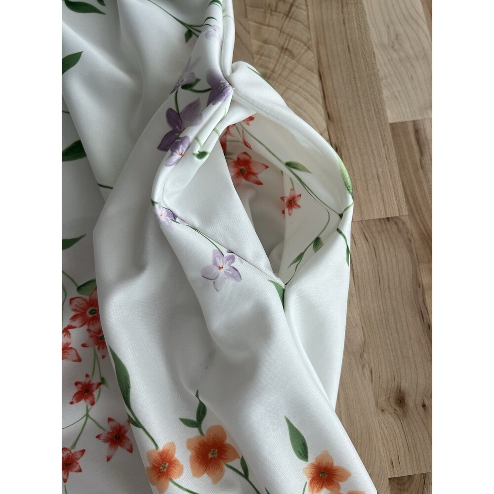 Vintage 60s 70s House Coat Robe Ruffle Neck White Orange Purple Floral Medium - Picture 7 of 15